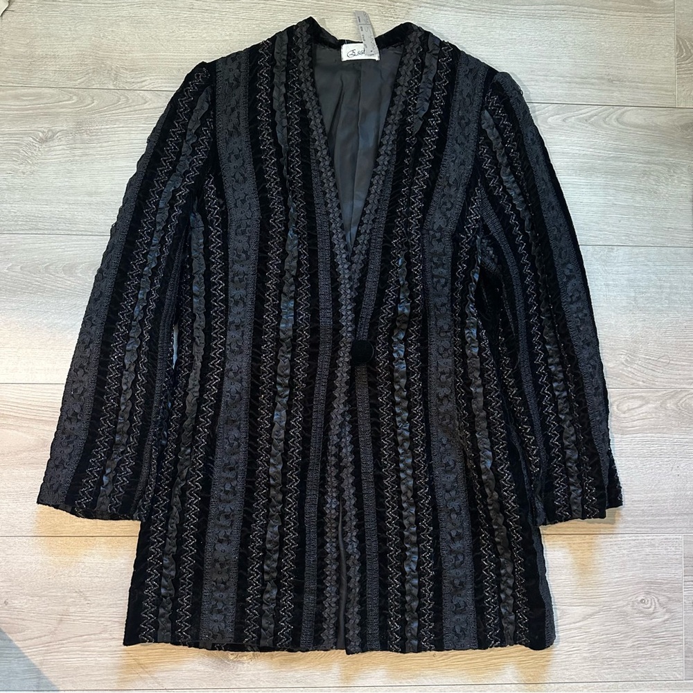 Vintage Black Beaded Patterned Jacket - image 1